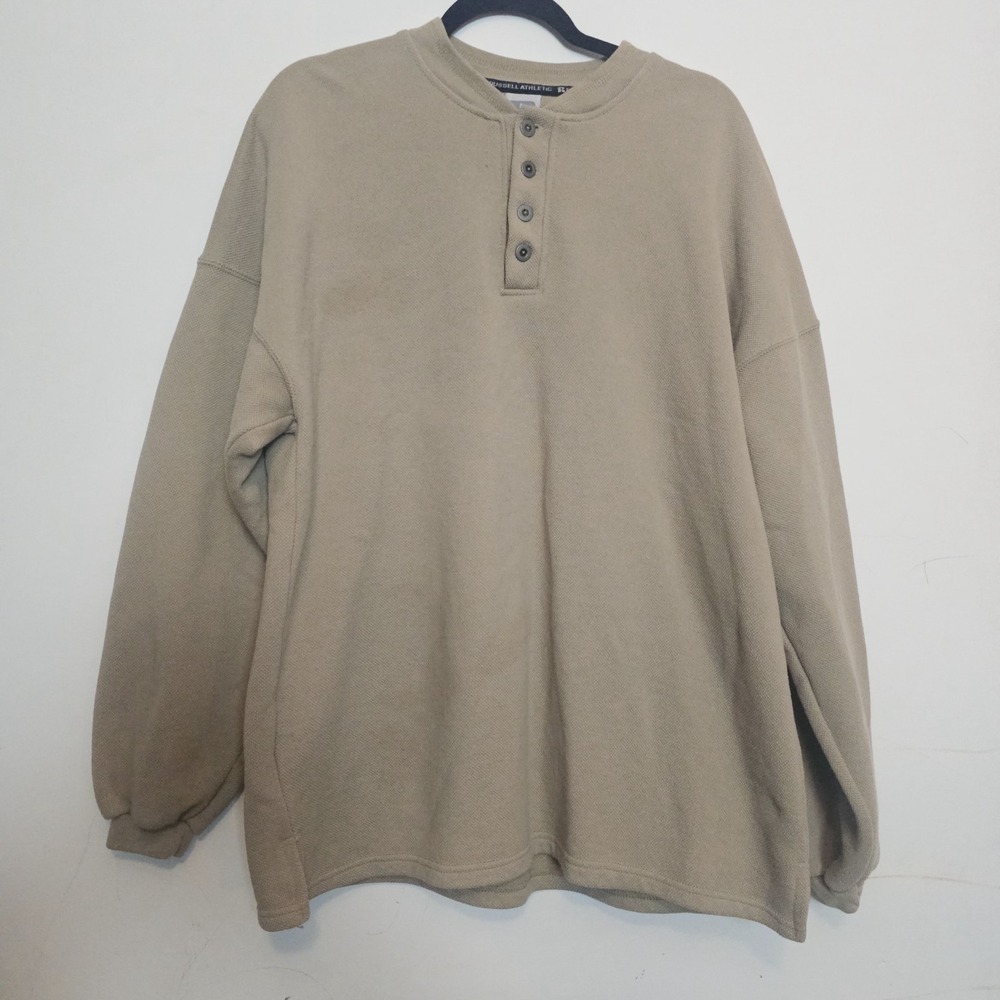 Vintage Y2K Russell Athletic Blank Essential Crewneck‎ Sweatshirt Cream Size XL